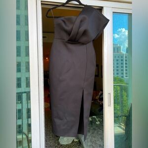 ASOS DESIGN black one shoulder bust midi dress w/ leg split and belt loops sz 4